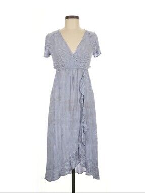 Blue Striped Faux-wrap Maternity Dress